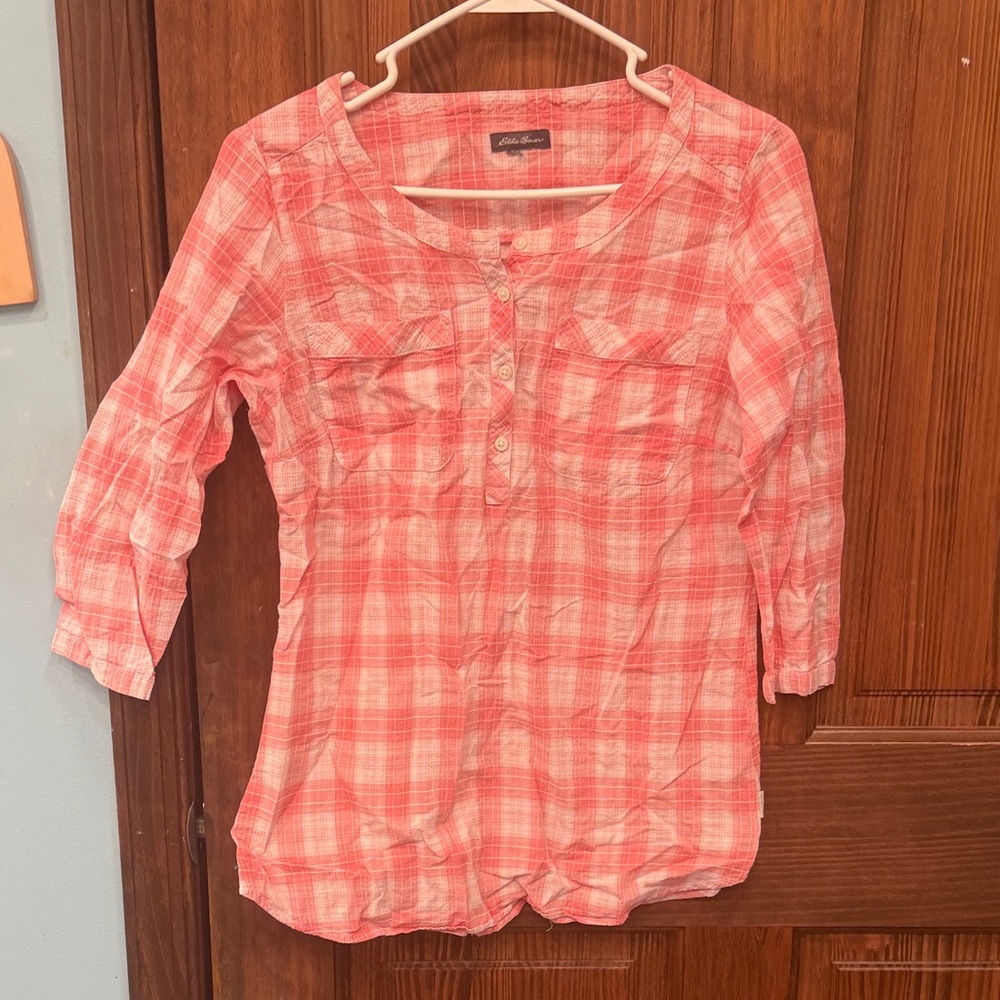 Eddie Bauer Pink Plaid Button-Down Shirt